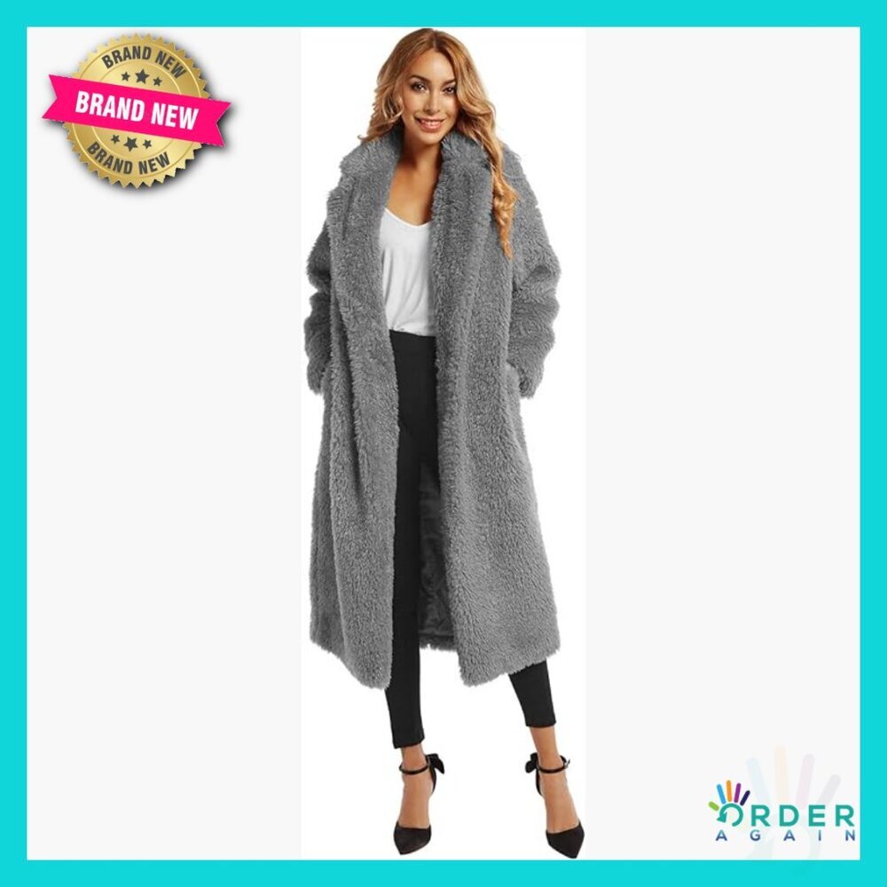 Faux Fur Overcoat Open Front Long Cardigan Cozy Chic Winter Outerwear Jacket